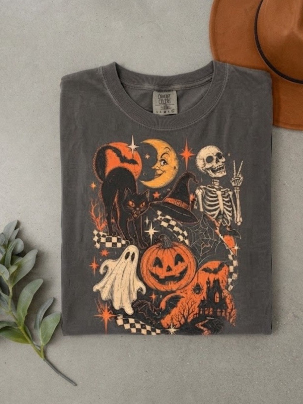 Spooky Halloween Pumpkin Skeleton Comfort Color T-Shirt